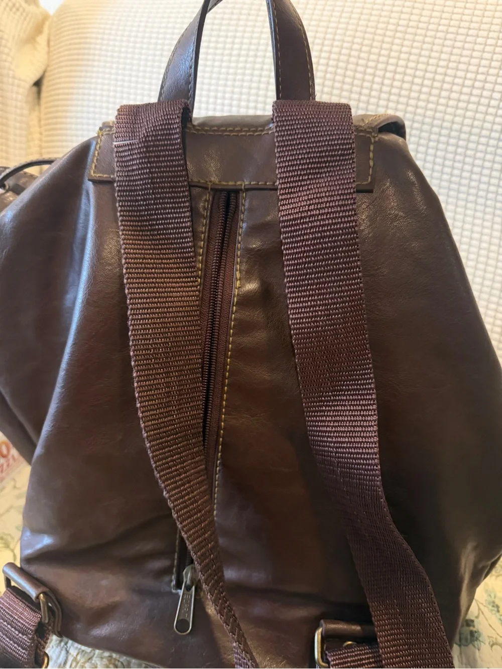 Esprit Dark Brown Leather-Effect Drawstring Backpack with Front Pocket